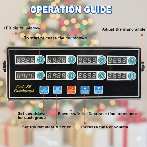 Commercial 8 Channels Digital Kitchen Timer, Stainless Steel Calculagraph Timer with Loud Alarm for Restaurant, Clock Reminder on Multiple Events (Pack of 2)
