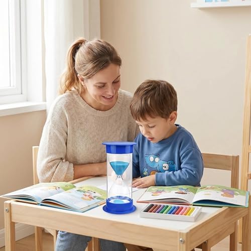 Hourglass Sand Timer 5 Minutes, Dual Protection Hour Glass with Sand, Sand Timer for Kids Safety, Sand Clock Watch Management Assistant, Creative Gift, Living Room Office Decorative (Blue)