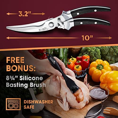Heavy Duty Poultry Shears - Professional Stainless Steel Kitchen Scissors for Bone, Chicken, Meat, Fish & Vegetables - Spring Loaded (Black Wood Handles)