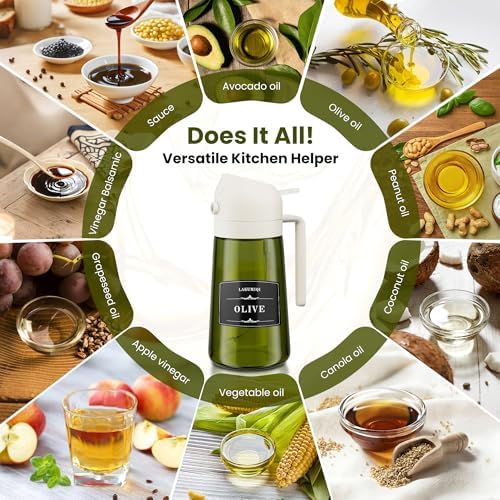 Oliver Oil Sprayer Dispenser for Cooking Bottle 16oz Green Glass BlackWhite