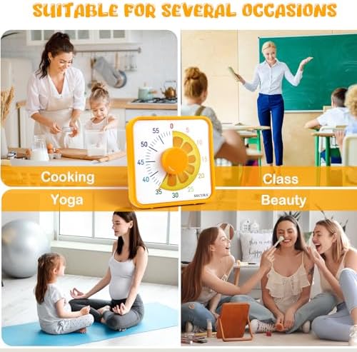 Secura 7.5-Inch Fruit Visual Timer for Kids, 60-Minute Countdown Timer for Classroom or Kitchen, Durable Mechanical Timer Clock with Magnetic Backing (Orange)