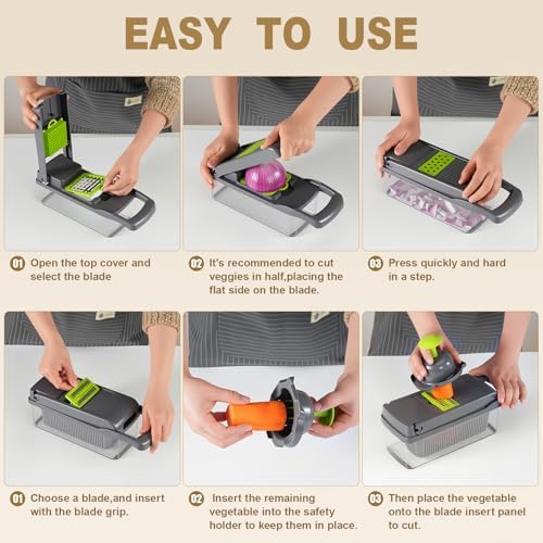 Vegetable Chopper with Container Cheese Grater Mandoline Slicer Cabbage Shredder for Veggie Onion Potato Fruit Food, Includes Egg Separator & Vegetable Peeler, Manual Hand Cooking Gadget for Kitchen