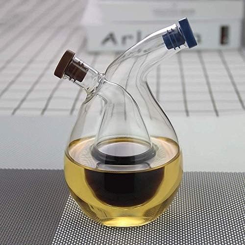 Clear Glass Oil and Vinegar Bottle, 2 in 1 Olive Oil Dispenser Cruet Bottles Double Pourer Spout Stoppers Kitchen Supplies for Cooking (Pack of 2)