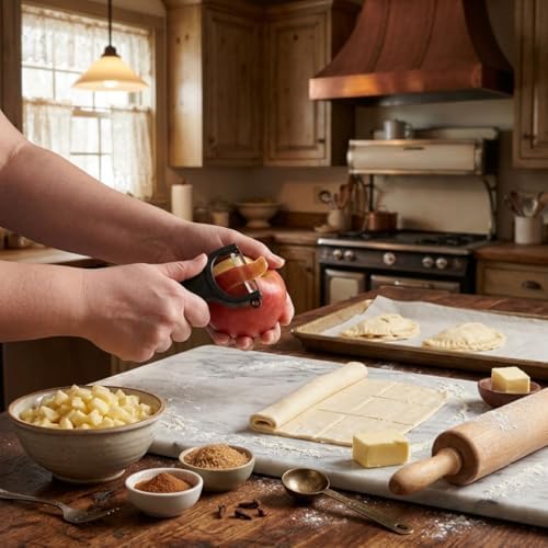 CatCora Swiss-Style Peeler, Professional German Tempered Stainless Steel Blade For Peeling Fruits and Vegetables and Garnishing, Ergonomic Contoured Handle, Black