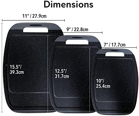 Neoflam Microban Antimicrobial Plastic Cutting Board 3 Sets, BPA Free, Non-Slip EZ Grip Handle, Dishwasher Safe, with Juice Groove