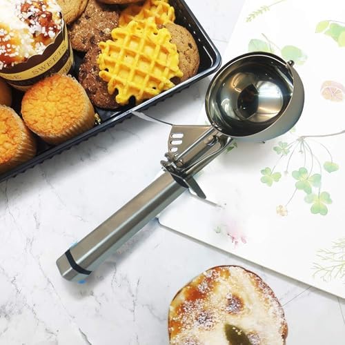 Portion Scoop with Stainless Steel Long Handle, #10 Trigger Release Disher Scoops, 3 1/4 OZ Cookie Dough Scoop for Portion Control,Cupcake Batter,Ice Cream