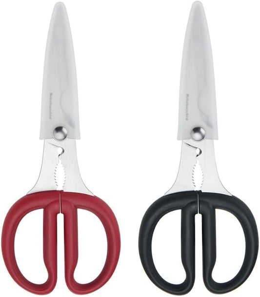 KitchenAid 2-Piece Multipurpose Shear Set – Versatile Scissors with Nutcracker, Bottle Opener, Ergonomic Handles with Protective Blade Covers