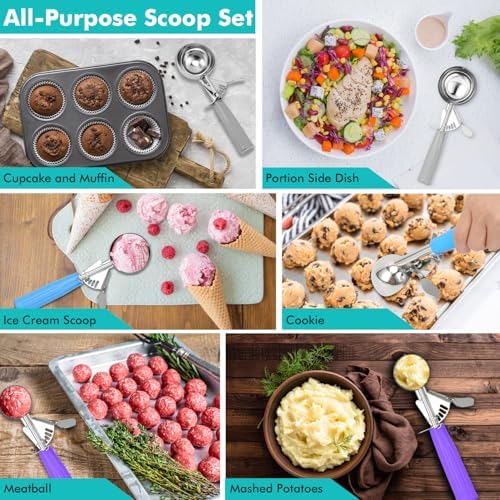 JUNADAEL J Ice Cream Scoop With Trigger, Cookie Scoop Set, Incluede 1.2 OZ/ 2 OZ/ 4 OZ Scoop, Portion Control For Cookie Dough, Ice Cream, Cupcake, Muffin, Mashed Potatoes, Side Dish, Pancake