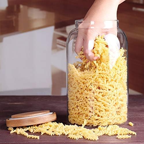SAIOOL Modern Design Transparent Glass Food Storage Jars, 100FL OZ | 3000ml, Enlarged Thickened, Sealed Wooden Lid, Store Food, Herbs, Tea, Easy to Use and Clean