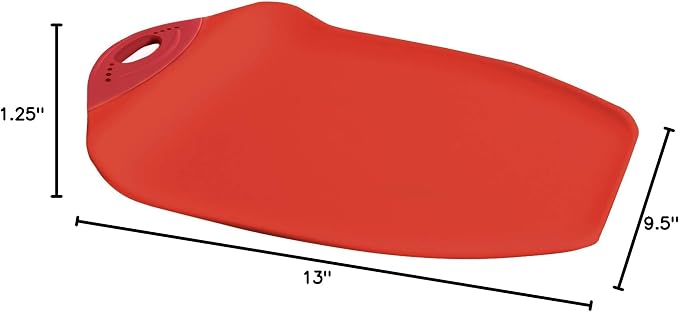 Dexas Chop & Scoop Cutting Board, 9.5 x 13 Inch, Solid Red, BPA-Free Dishwasher Safe Kitchen Prep Board with Handle