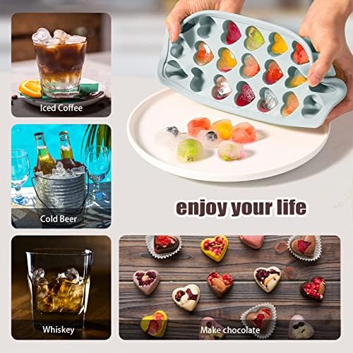 Heart Shape Ice Cube Tray, 21 Holes Silicone Ice Cube Mold with Removable Lid Flexible for Whiskey Cocktail Chocolate (Gray)