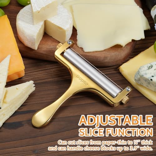 Sopito Stainless Steel Wire Cheese Slicer with 3 Extra Wires, Gold