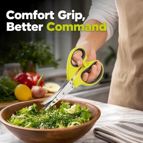 Multipurpose 5 Blade Herb Scissors,2026 Kitchen Herb Shears Herb Cutter with Cover and Cleaning Comb for Chopping Basil Chive Parsley,Green-2pc