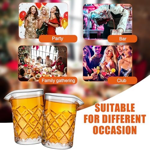 Dandat 4 Pcs 17 oz Cocktail Mixing Glass Thick Base Stirring Glass, Grid