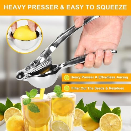 Lemon Squeezer Stainless Steel Large Manual Citrus Press Juicer | Heavy Duty, Solid Metal, Squeezer Bowl, Lime Squeezer