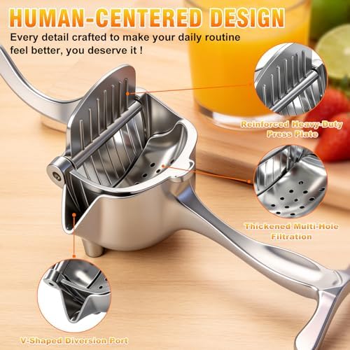Heavy Duty Manual Fruit Juicer Press, 2026 Upgrade Lemon Juicer Hand Press with Large Capacity, Ergonomic Grip, Detachable Aluminum Alloy Juice Extractor, Orange Citrus Pomegranate Grapefruit