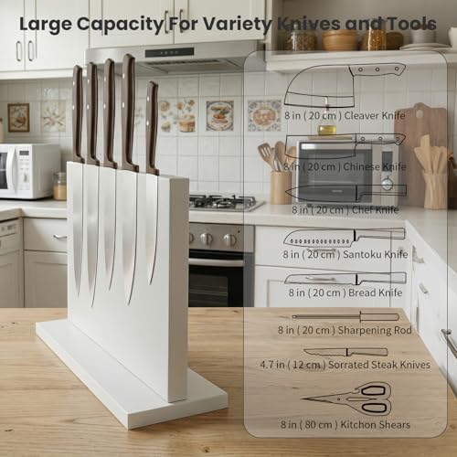 THMINS White Magnetic Knife Holder, Double-Sided Magnetic Knife Block