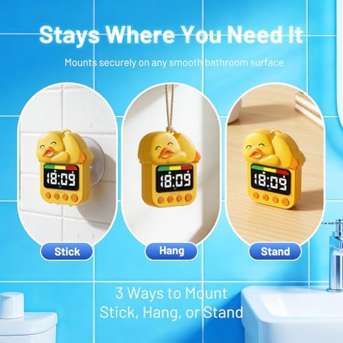 Yellow Duck Visual Timer Waterproof Shower Timer - Digital Bathroom/Kitchen Timer for Wall Mount, Study, Swim