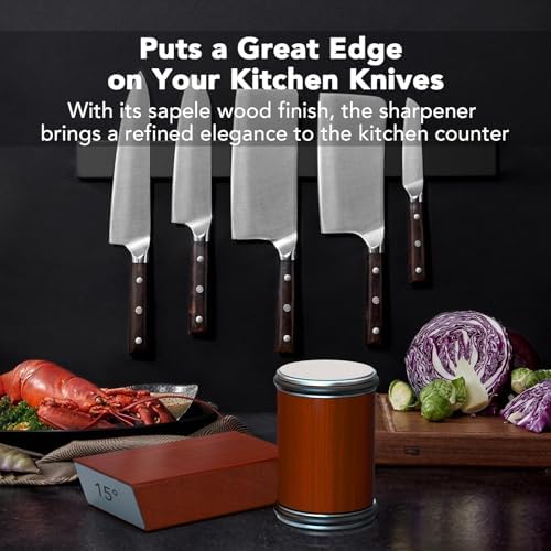 Rolling Knife Sharpener for Razor Sharp Edges, Easy Kitchen Knife Sharpening Tool Kit for Steel of Any Hardness, 15 & 20 Degrees Powerful Magnetic Holder