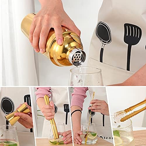 Buyer Star Bar tool set, Gold Martini Shaker,Bartender Kit, Juice Shaker, Fast Cooling Drink,25oz 8-piece Cocktail Shaker Drink Bartender Stick Tool Set
