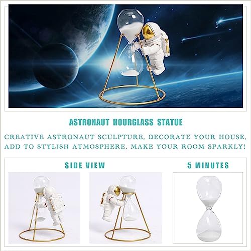 Astronaut Hourglass Statue Gold Spaceman Sculpture Resin Figurine 5 Minutes Sandglass Timer Sand Clock Space Gifts for Classroom Bookshelf Desktop Home Office Decor