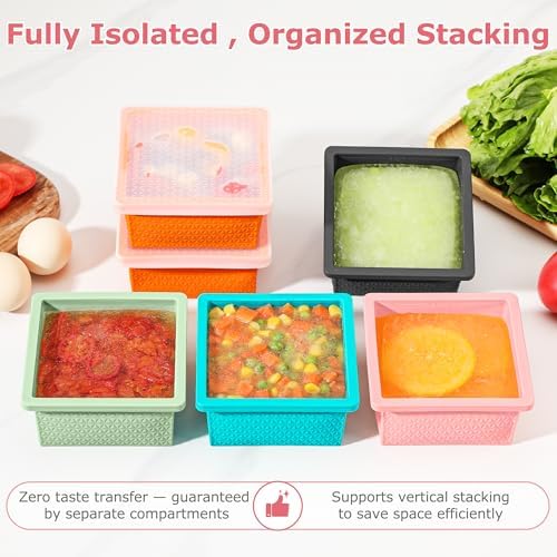 Silicone Freezer Molds for Soup Cube - 2-Cup Freezer Storage Container Tray with Lid,4 Pack Stackable Ice Cube Trays for Portion Control,Food Storage Meal Prep,Oven & Dishwasher Safe
