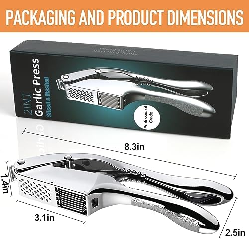 Garlic press and slicer 2 in 1,Effortlessly Crush, Slice, and Mince Garlic,with this Versatile Kitchen Tool - Perfect for Home Cooks and Professional Chefs Alike. (Pearl White)
