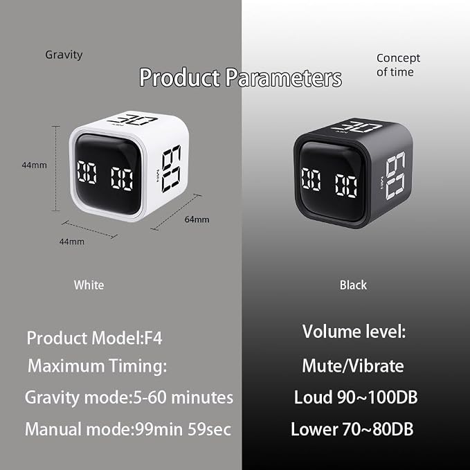 EooCoo Digital Timer College School Supplies, Gravity Pomodoro Cube Rotation, Countdown Productivity Kitchen Timer 5/10/30/60 Mins for Meeting, Back to School Gift, ADHD Tools, Office Desk Decoration
