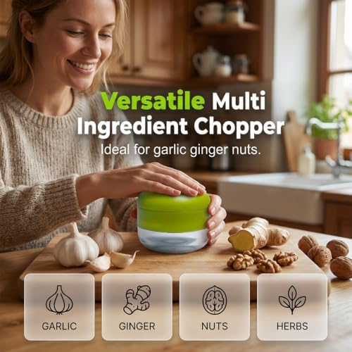 2 Pcs Mini Garlic Chopper and Press with Container, 2026 New Garlic Press Stainless Steel, Mini Garlics Chopper Mincer Tool for Shredded Ginger, Fruit Home Camping Use