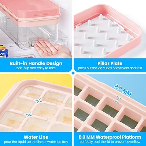 PHINOX 1" Ice Cube Tray with Lid and Bin, Easy Release 96 Cubes for Freezer