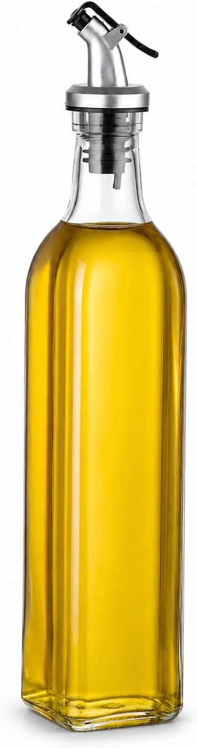 WERTIOO Oil Bottles for Kitchen 1 Pack, 17oz Oil and Vinegar Dispenser Set | 500ml Olive Oil Dispenser Bottle for Kitchen, with 1 Plastic Pourer, 1 Stainless Steel Funnel, Pen and Label