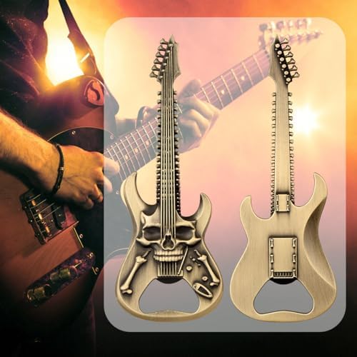 Skull Guitar Bottle Opener, Beer Opener with Gift Bag, Portable Bottle Opener, Father Birthday Gifts, Christmas Gifts for Men, Women, Boyfriend, Dad, Guitar Lovers, Bronze