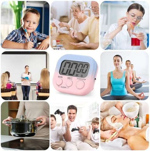 Weewooday 12 Pcs Digital Kitchen Magnetic Timer Bulk Classroom Count up Countdown Egg Timer Cute Desk Stopwatch for Back to School Teacher Kids Cooking Office(Pink and Blue,Gradient Style)