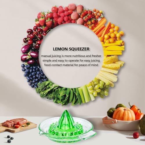 DOERDO Lemon Squeezer Fruit Hand Squeezer Manual Juicer Dishwasher Safe, Heavyweight Glass, 5.1x2.3Inch, Green