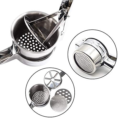 Potato Ricer, Potato Masher, Potato Masher and Ricer For Baby Food, Stainless Steel, with 3 Discs