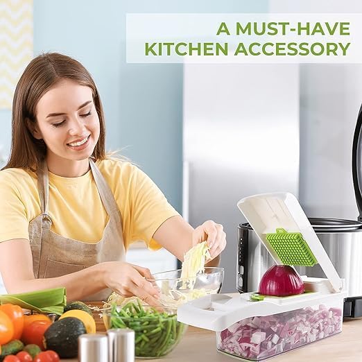QuickSlice Multifunctional Vegetable Chopper - Ergonomic Manual Slicer for Dicing, Shredding, and Slicing - Kitchen Gadget Tool in white