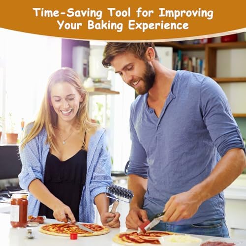 Stainless Steel Pastry Lattice Cutter, Lattice Dough Wheel Cutter with Wooden Handle, Roller Cutter for Lattice Pie Crust, Beef Wellington, Metal Pastry Dough Slicer for Bread, Pizza, and Puff Pastry