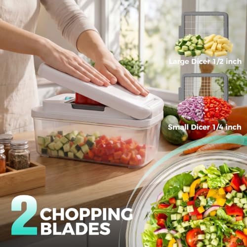 HAUSHOF 9-in-1 Vegetable Chopper & Mandoline Slicer, 7 Blades, Drain Basket