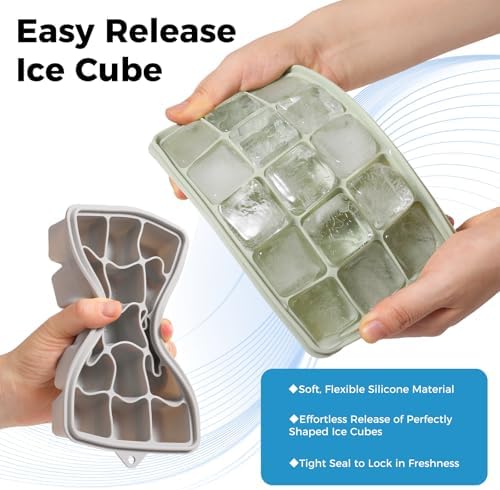 Silicone Ice Cube Trays with Lid, Set of 4, Easy Release Ice Molds, Reusable and Stackable Ice Trays for Freezer for Cocktail, Whiskey, Baby Food, BPA Free (gray)