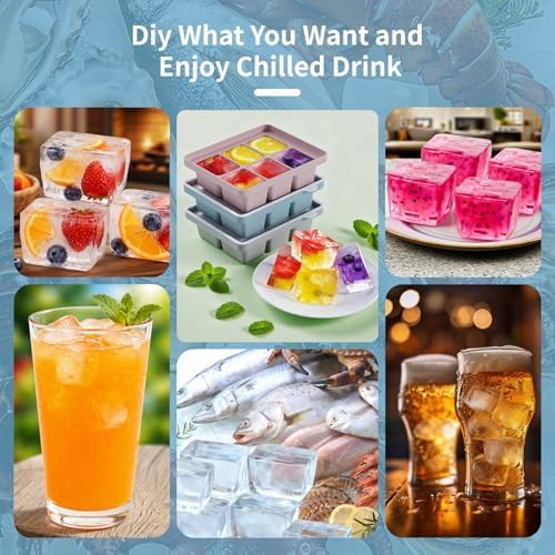 Large Silicone Ice Cube Tray Set of 3, Easy Release 6 Flexible Silicone Ice Cube Molds with Removable Lid, Reusable Freezer Stackable Ice Trays for Whiskey, No Floater, BPA Free