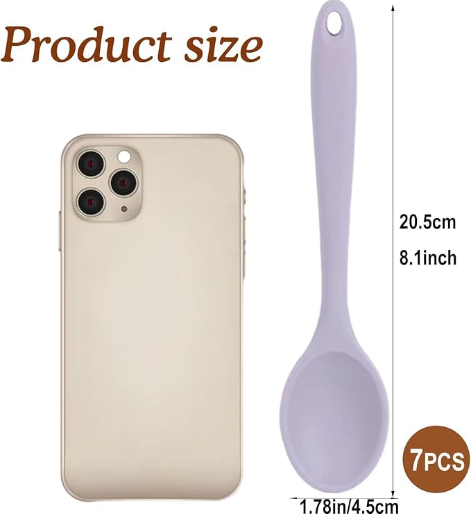 7PCS Silicone Serving Spoons Set,Vituer Heat Resistant Kitchen Spoons for Cooking,Non-stick Silicone Basting Spoon Serving Spoon Utensil for Mixing,Baking,Serving and Stirring(7Light Colors,8.1")