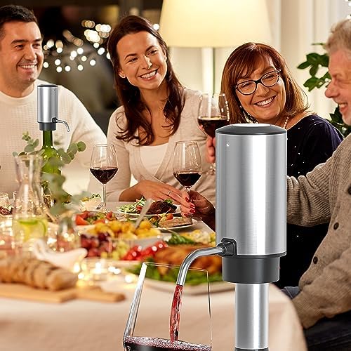 Electric Wine Aerator Pourer One Touch Wine Accessories Rechargeable 2-in-1 Automatic Wine Decanter Stainless Steel Wine Dispenser Gifts for Wine Lovers