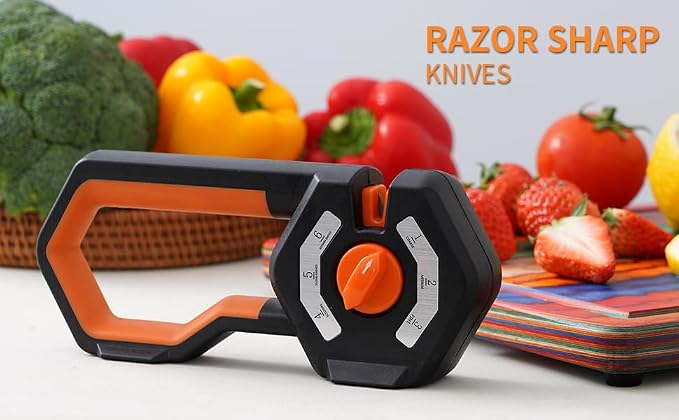6-Stage Knife Sharpener - Premium Kitchen Knife Sharpeners - Adjustable Handheld Manual Knife Sharpeners for Kitchen Knives, Scissor and Chef Knife.Easy for beginners to use (ORANGE)