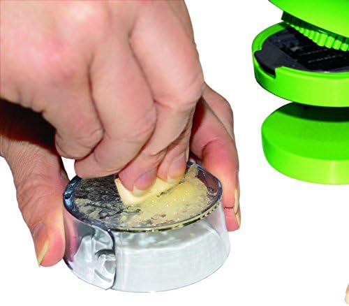 Garlic Perfection Press, Crusher, Mincer, and Storage Container - Easy to Clean - Stainless Steel Blades - Green