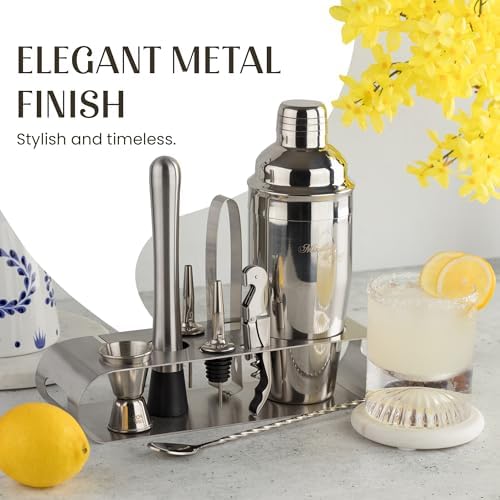 Mixology & Craft Cocktail Shaker Set: Complete Bartender Kit with Metal Stand and Bar Cart Accessories | Includes Exclusive Recipe Cards | Built to Last | Leak-Proof Design