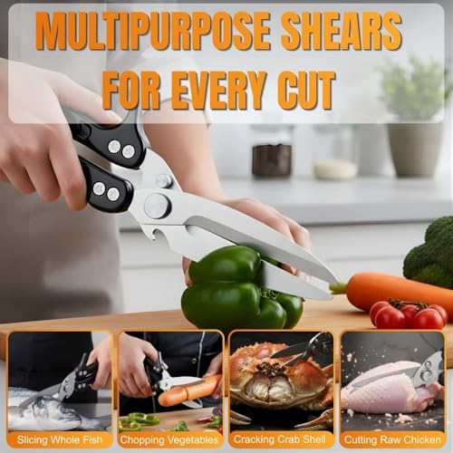 Poultry Shears Heavy Duty Professional, Kitchen Shears for Poultry,Turkey, Chicken & Bone Cutting, Multi-purpose kitchen Scissors Spring-Loaded, Dishwasher Safe, Meat Shear with Non-Slip Handle, Black
