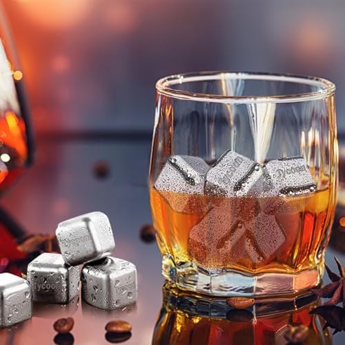 Whiskey Stones Gift Set Custom Engraved Stainless Steel Whiskey Ice Stone Personalized Whiskey Stones Gift Set Reusable Stainless Steel Chilling Rocks, for Mens Dad Husband Gift (8 PC)