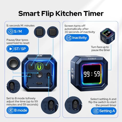 Kitchen Timer Visual Timer for Kids Color Display Gravity Sensor Cube