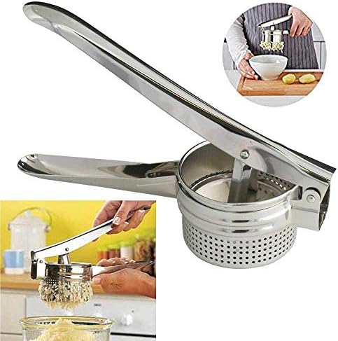 1 Stainless Steel Potato Masher Heavy Duty Potato Ricer Fruit Vegetable Press Stainless Steel Potato Ricer & No Lumps Potato Masher Masher Large Capacity Kitchen Tool, Press and Mash Kitchen Gadget