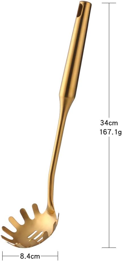 Stainless Steel Pasta Spoon Server,Kitchen Pasta Server, Ergonomic Handle & Heat Resistant Design - Kitchen Spaghetti Server Fork For Noodles, Pasta, More (gold)